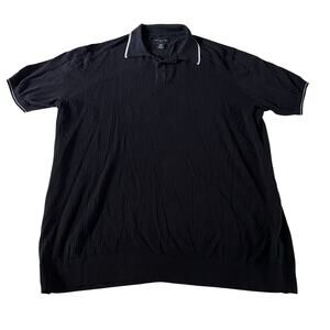 NWT Black Ribbed Knit Casual Polo Shirt Men's 2XL Tall Preppy Old Money